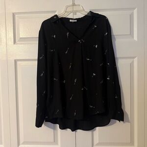 Maurices Black Blouse with Cocktail Print